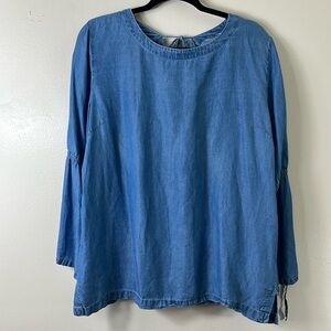 Loft Top Blue Chambray Bell Sleeve Women’s Size XL